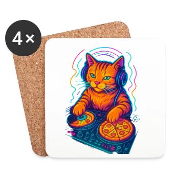 Néon DJ Cat Design - Dessous de verre (lot de 4) - blanc - Devant