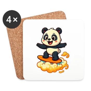 Panda Surfer dessin animé Design - Dessous de verre (lot de 4) - blanc - Devant