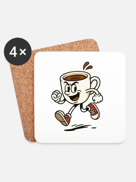 Lebendige Kaffeetasse Laufdesign - Untersetzer (4er-Set) - Weiß