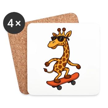 Girafe de skateboard élégante avec des lunettes de soleil - Dessous de verre (lot de 4) - blanc - Devant