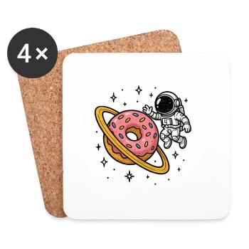 Astronaute de l’espace avec Donut Planet - Dessous de verre (lot de 4) - blanc - Devant
