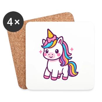 Licorne colorée avec crinière arc-en-ciel - Dessous de verre (lot de 4) - blanc - Devant