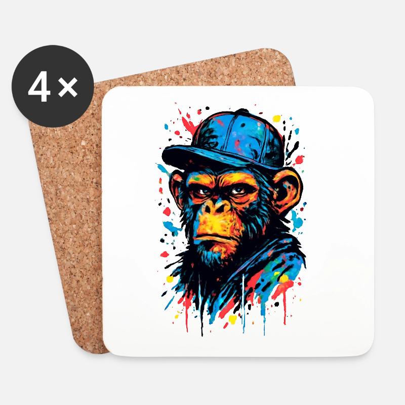 The Monkey Dance | StreetArt Affe - Untersetzer (4er-Set) - Weiß
