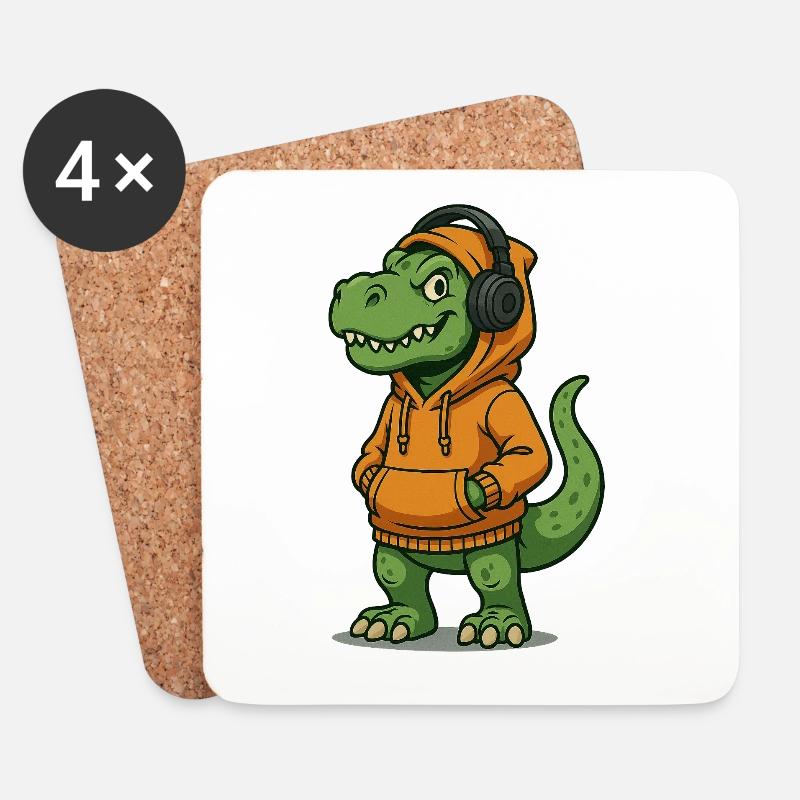 Dinosaur mit Kopfhörern und Hoodies - Untersetzer (4er-Set) - Weiß