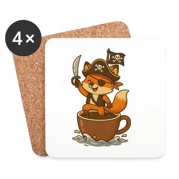 Fox Pirate with Eye Patch and Treasure Flag - Coasters (set of 4) - white - Front