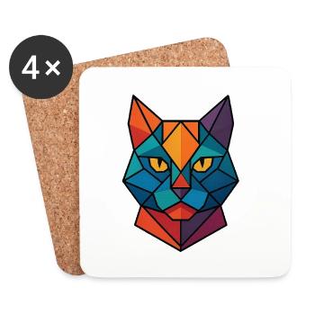 Cat | Cat Head Print / Print / Design - Coasters (set of 4) - white - Front