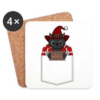 Noël chat - Dessous de verre (lot de 4) - blanc - Devant