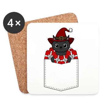 Noël chat - Dessous de verre (lot de 4) - blanc - Devant