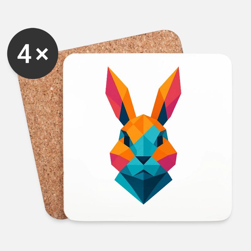 Hase | Hasenkopf Print / Druck / Design - Untersetzer (4er-Set) - Weiß