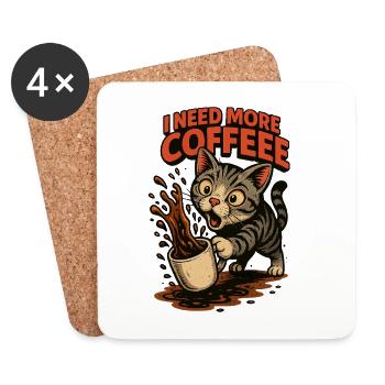 Coffee Craving Cat Cartoon-Coffee Cat Frenzy - Coasters (set of 4) - white - Front