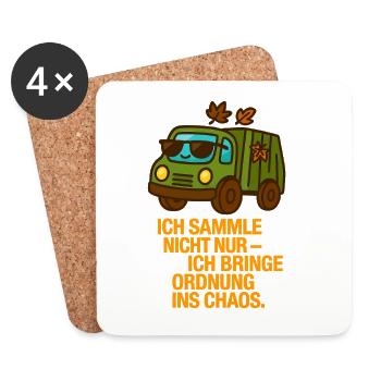 ich_sammel_nicht_nur_ich_bringe_Ortnug_ins_Chao - Dessous de verre (lot de 4) - blanc - Devant
