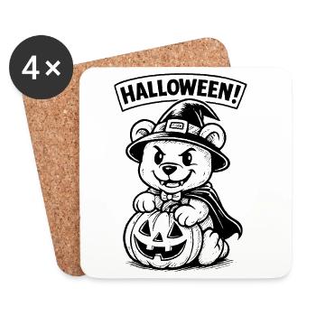 Halloween Bär mit Kürbis Laterne - Untersetzer (4er-Set) - Weiß - Vorne