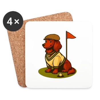 Golf dachshund in retro outfit with flag. - Coasters (set of 4) - white - Front