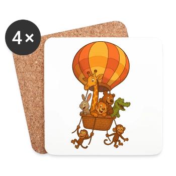 Montgolfière animaux joyeux en vol arche de Noé  - Dessous de verre (lot de 4) - blanc - Devant