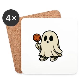 Greedy Ghost with Lollipop – Design Halloween m - Coasters (set of 4) - white - Front