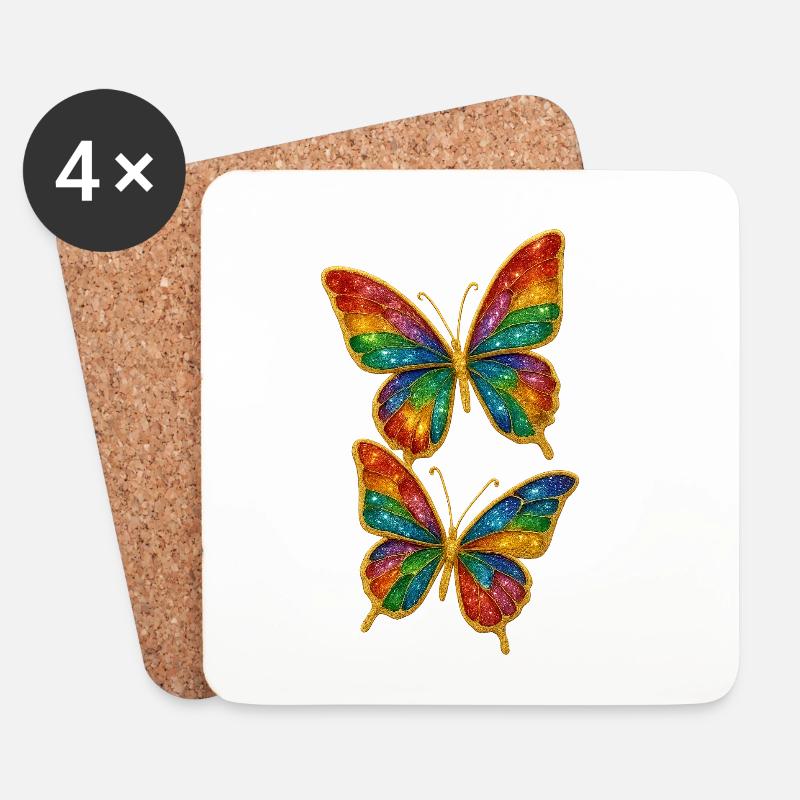 Regenbogen Glitzerflügel Motiv - Untersetzer (4er-Set) - Weiß