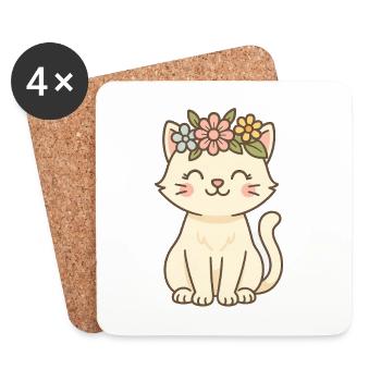 Blumenkranz Katze Charm - Untersetzer (4er-Set) - Weiß - Vorne