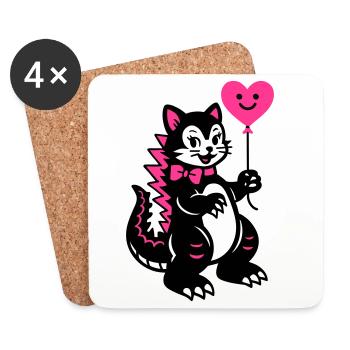Chat Monstre Rose - Dessous de verre (lot de 4) - blanc - Devant