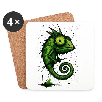 Drôle de caméléon avec de grands yeux – splash - Dessous de verre (lot de 4) - blanc - Devant