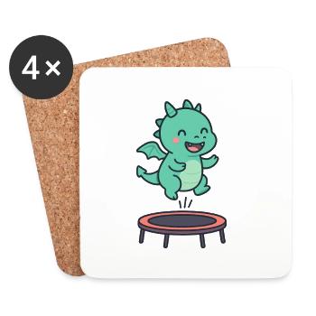 Little Dragon Trampoline Fun - Coasters (set of 4) - white - Front