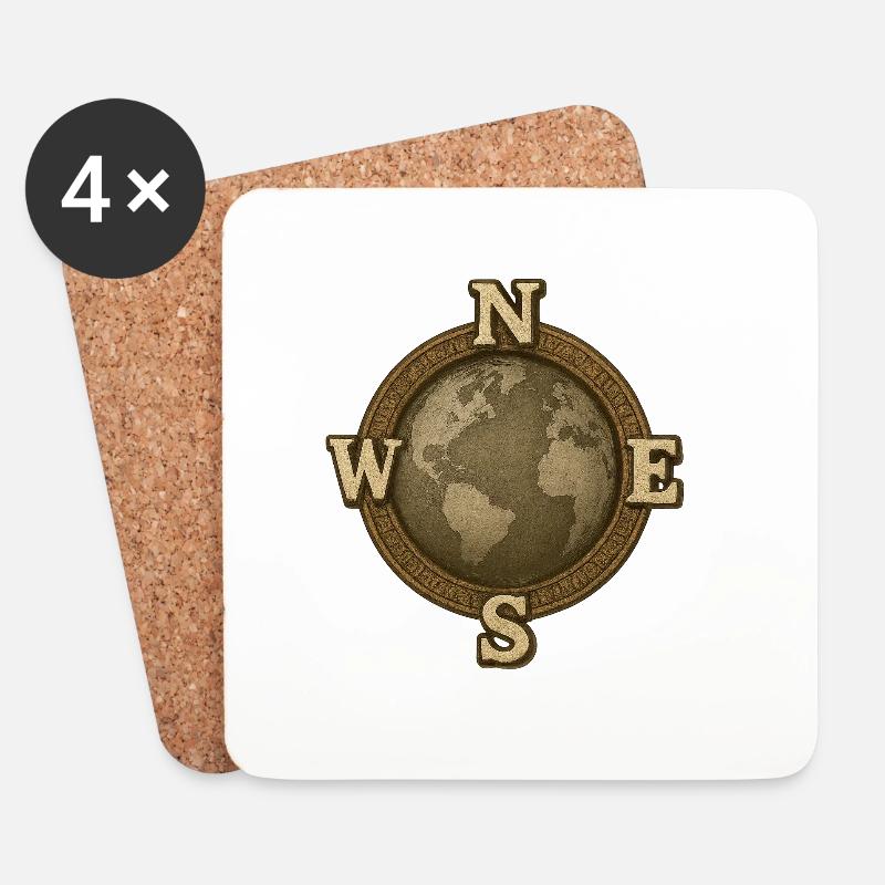 Vintage Weltkompass Weltkarte - Untersetzer (4er-Set) - Weiß