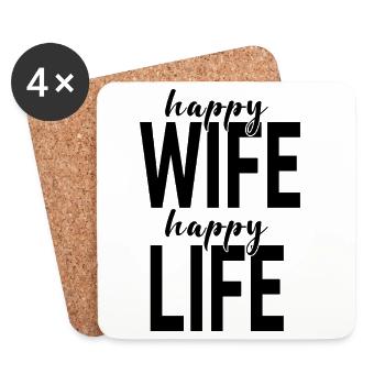 Happy Handlettering Doppelmotiv - Untersetzer (4er-Set) - Weiß - Vorne