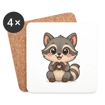 Cute raccoon with heart hands - Coasters (set of 4) - white - Front