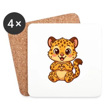 Cute leopard with heart hands - Coasters (set of 4) - white - Front
