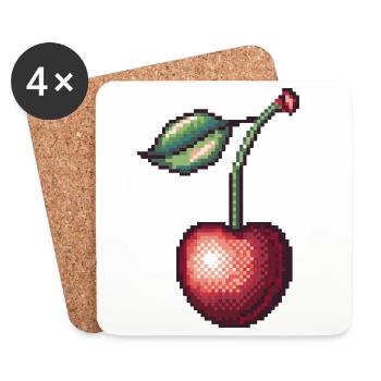 Cerise Pixel Rétro - Dessous de verre (lot de 4) - blanc - Devant