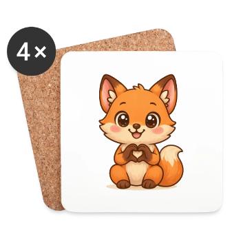 Kuscheliger Fuchs mit Herzform - Untersetzer (4er-Set) - Weiß - Vorne
