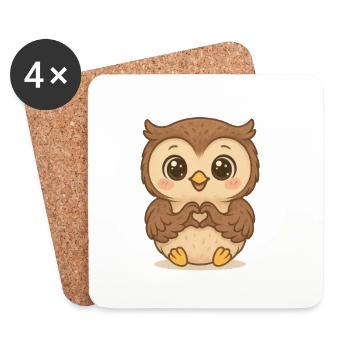 Cute Owl Heart - Coasters (set of 4) - white - Front