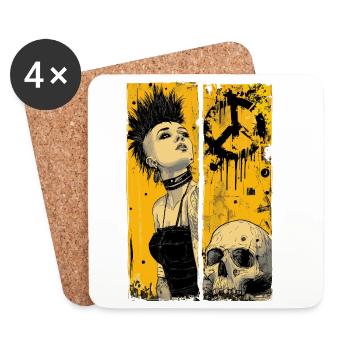 Femme punk grunge avec crâne en jaune - Dessous de verre (lot de 4) - blanc - Devant