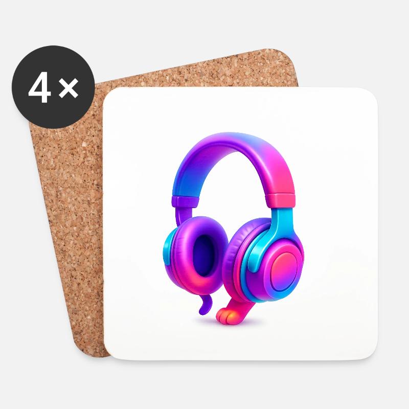 Neon Gradient Kopfhörer - Untersetzer (4er-Set) - Weiß