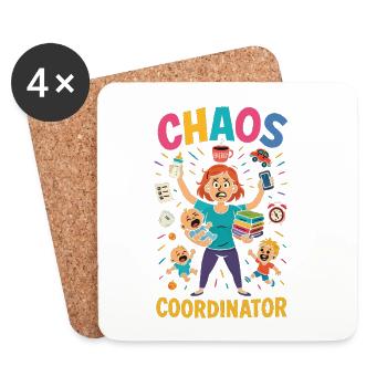Chaos Coordinator – Lustiges Sprüche Shirt für Elt - Untersetzer (4er-Set) - Weiß - Vorne