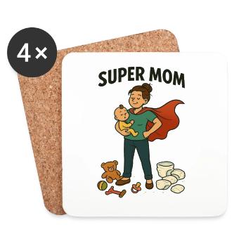 Super Mama Held mit Kind Cape - Untersetzer (4er-Set) - Weiß - Vorne