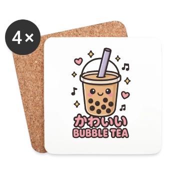 Autocollant Bubble Tea Kawaii - Dessous de verre (lot de 4) - blanc - Devant