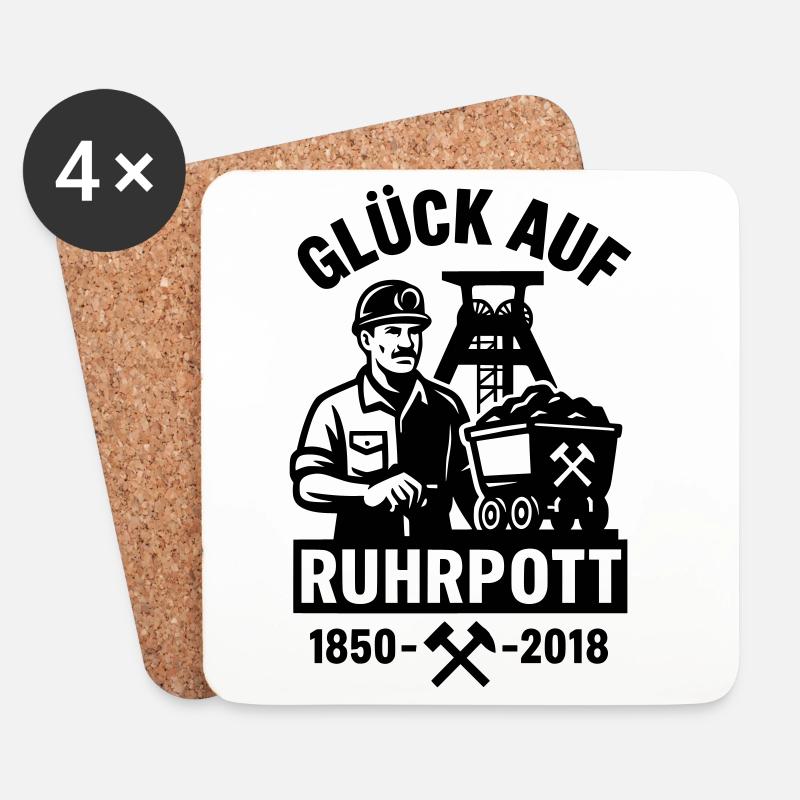 Glück Auf Ruhrpott Bergbau Zeche Kohle Pott - Untersetzer (4er-Set) - Weiß