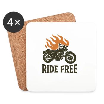 Ride Free – Motorcycle with Flames - Coasters (set of 4) - white - Front