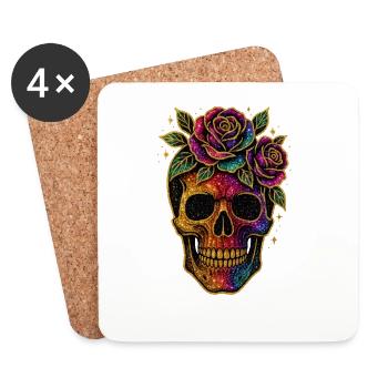 Galaktischer Totenkopf mit Rosen Halloween - Untersetzer (4er-Set) - Weiß - Vorne