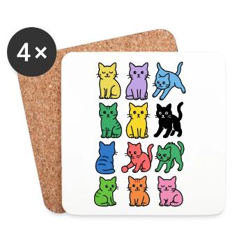 Rainbow cats in pop colors - Coasters (set of 4) - white - Front
