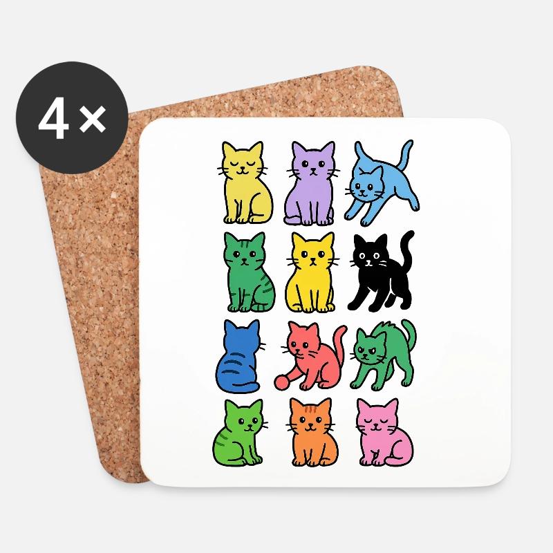 Regenbogenkatzen in knalligen Farben - Untersetzer (4er-Set) - Weiß