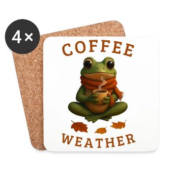 Herbstfrosch Frosch mit Kaffee Herbst Geschenkidee - Untersetzer (4er-Set) - Weiß - Vorne