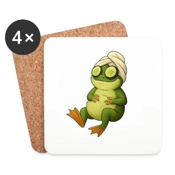 Cucumber mask frog in the spa - Coasters (set of 4) - white - Front