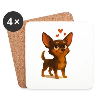 Chihuahua Cartoon Dog in Love - Coasters (set of 4) - white - Front
