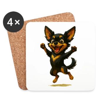 Chien de dessin animé Chihuahua joyeux - Dessous de verre (lot de 4) - blanc - Devant