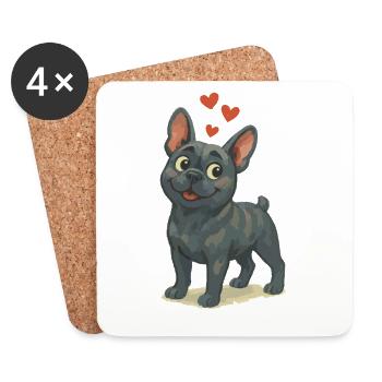 Bulldog in Love Cartoon Hearts - Coasters (set of 4) - white - Front
