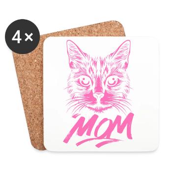 Chat Maman Chat Rose Chaton Chat Maman - Dessous de verre (lot de 4) - blanc - Devant