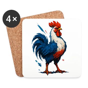Flaming Rooster Blue White Red - France Patriote - Coasters (set of 4) - white - Front