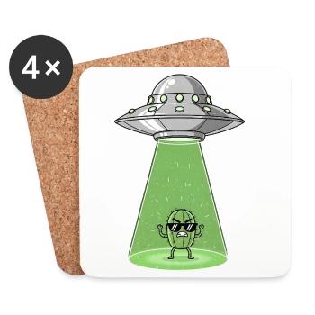 Cactus Alien in UFO Light - Coasters (set of 4) - white - Front