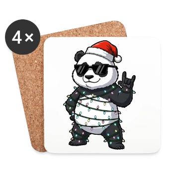 Cute Panda Santa Claus String Lights Cartoon - Coasters (set of 4) - white - Front